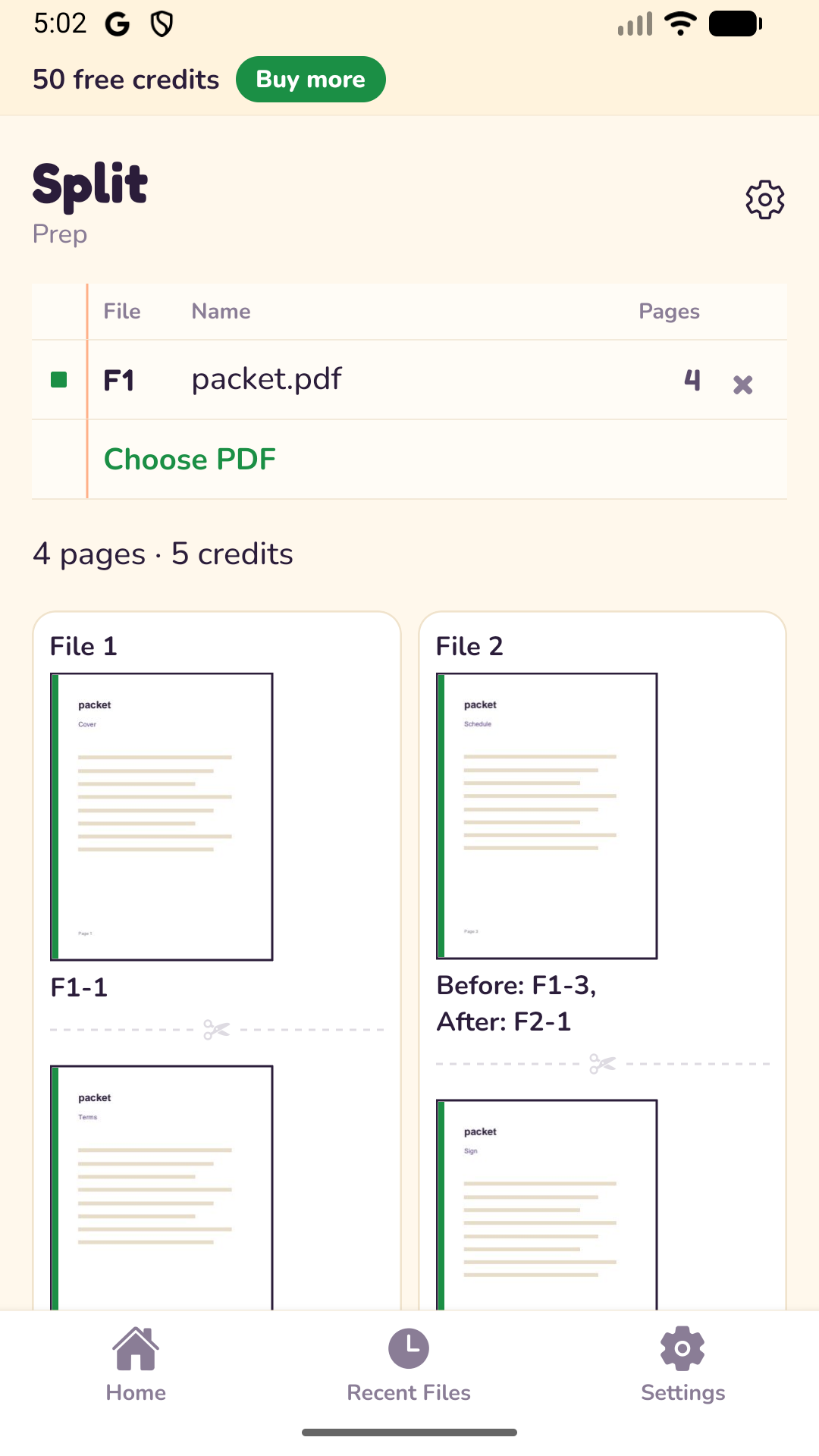 Split prep with pages divided into two files